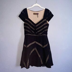 FREE PEOPLE Elle Mini Dress 6 Black Nude Cap Sleeve